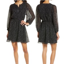 Madewell Black Floral Crinkled Bell Sleeve Knee Length Dress L