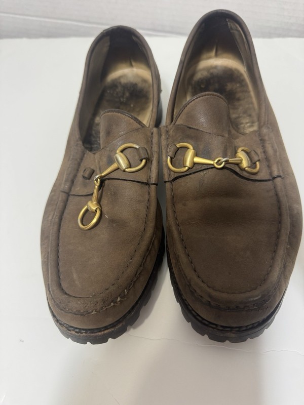 Gucci Mens Vintage Horsebit Loafers Lug Sole Brown Size 9.5 D *Read*