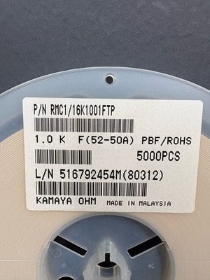 5000pcs 1K Ohm Resistor 1% SMD Kamaya RMC1/16K1001FTP Tape Reel SMT