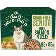 96 x 85g James Wellbeloved Grain Free Senior Cat Food Pouches Salmon in Jelly 6.13 per kilo