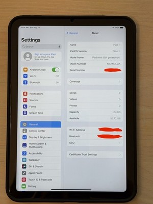 Apple iPad mini (6th Generation) Jailbreakable iOS 16.4, 64 GB, WiFi, Space Gray