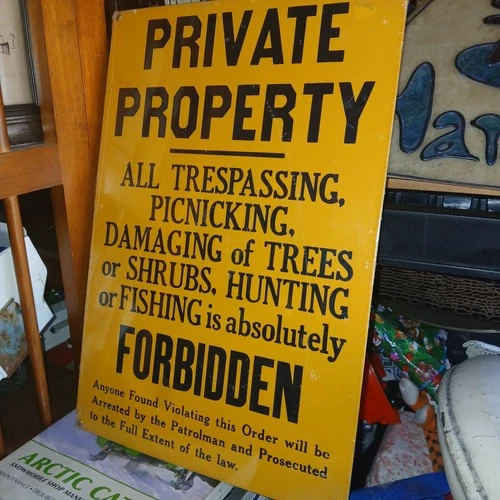 Vintage Metal Private Property Ande Rooney Porcelain Sign 1991