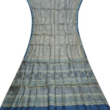 Vintage Slate Gray Sarees 100 Pure Silk Printed Indian Sari 5YD Craft Fabric