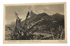 View of Corcovado from Botafogo ~ Rio de Janeiro Brazil ~ Antique 1930s Postcard