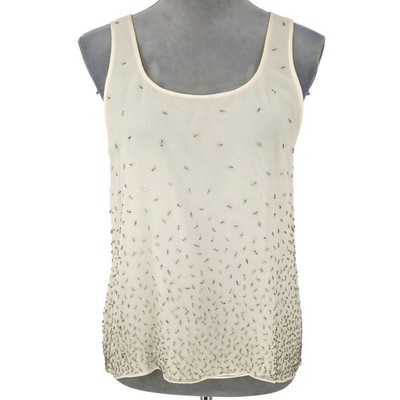Jones NY Top Womens 10 Ivory Silk Beaded Lined Shell Tank Blouse Camisole Vtg