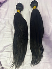 2-Pack Black Straight Human Hair Weft Hair Extensions Bundles Yaki 16 in