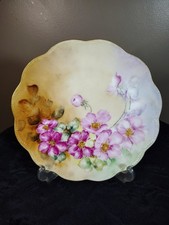 Pre 1900 Haviland Limoges Hand Painted Roses Embossed Rim Gold Gilt 8  " Plate