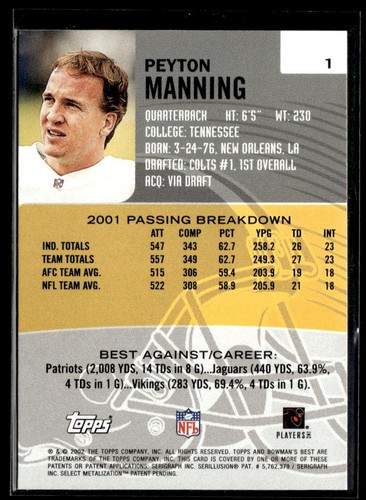 2002 Bowman's Best Peyton Manning HSC - Bild 2 von 2