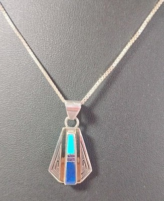 Vintage Navajo 14K 925 Sterling Silber Anhänger Halskette Türkis Lapis Achat 10g
