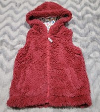 Mini Boden Toddler Girls Size 3-4 Y Faux Fur Fleece Red Hooded Vest