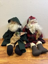 2 Santa Claus Father Christmas Primitive Folk Art Woodland Shelf Sitters Decor