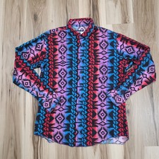 VTG Wrangler Shirt 17 Western Cowboy Cut X Long Tails Aztec Tribal Colorful USA