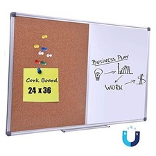 36x24 Inch Combo Board, Magnetic Whiteboard  Cork Bulletin 36" x 24" Silver