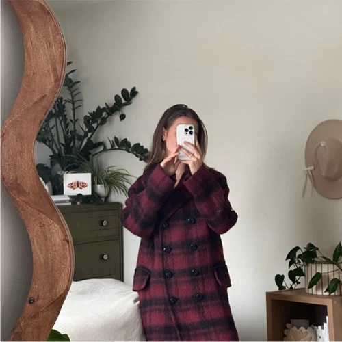 Cappotto Coach Doppiopetto Pavone in Quadri Rosso Mirtillo