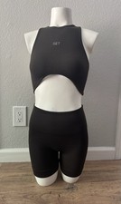 SET Active Dark Brown Sculptflex Shorts Sport Bra Workout Set S