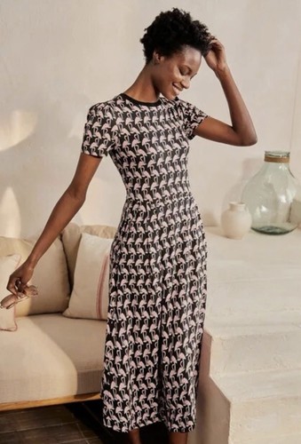 Boden Lucinda Jersey Stretchy Casual Dress US8/UK12 Pink Flamingo Print Pockets