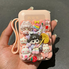 Special Crafted Cream Glue Decorated 20000mAh Power Bank with built in cables