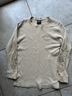 VINTAGE Orange County Choppers Men Shirt M Beige Waffle Knit Flames Y2K