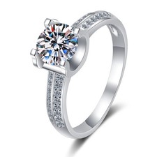 1CT Round D Color Moissanite Bride Engagement Ring Women 925 Sterling Silver