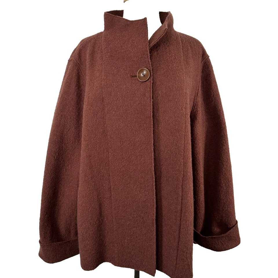 Chaqueta J. Jill 100 % cuello embudo lana hervida 3 botones Lagenlook bolsillos talla XL Foto 2 de 4