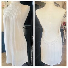Dress White Pleated Halter w Faux Pearl Elegant Party Or Club Sz Small