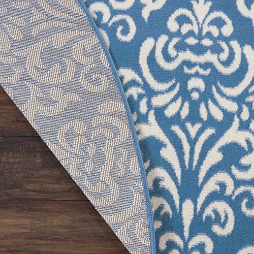 Grafix Damask Blue 8' x Round Area Rug, Easy Cleaning, Non Shedding, Bed - Picture 5 of 7