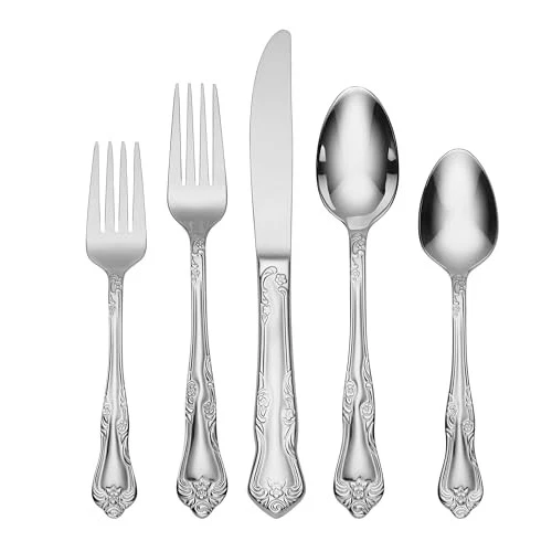 Oneida Silverware Set For 8, Azalea 45-Piece Everyday Flatware Set with Serving