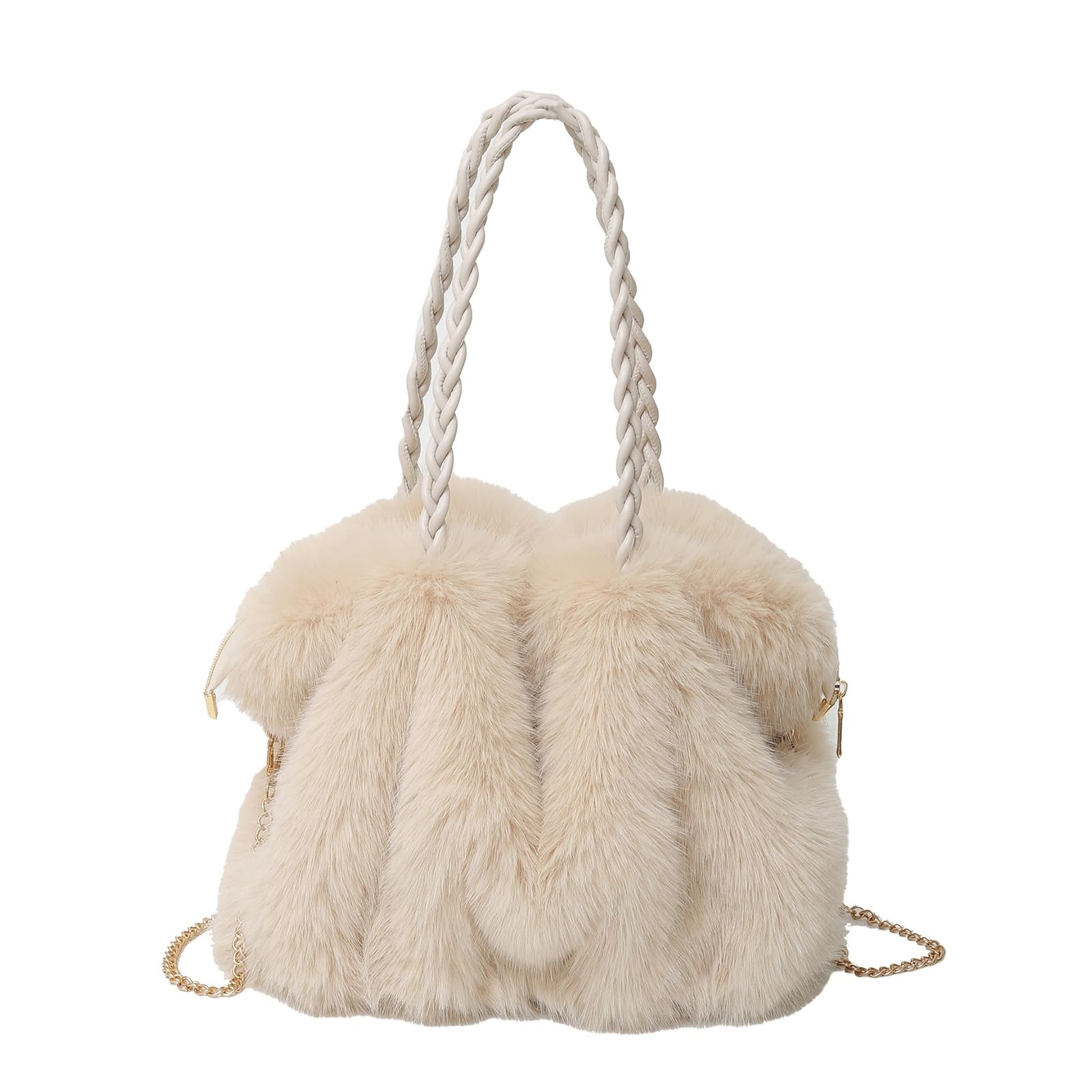 Women's Faux Fur Tote Bag, Fuzzy Winter Crossbody Shoulder Handbag Purse