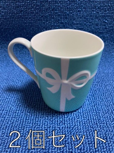 Tiffany & Co. Blue Ribbon Pair Mug Set Ceramic Coffee Tea Cup Unused No Box