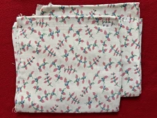 2"Vintage Feed Sack" 1930-50s  Blue Rose Buds w/ Pink Leaves 47"L x 38"W