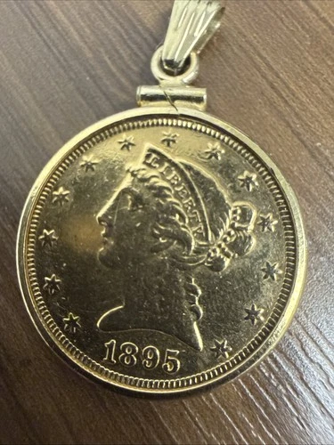 1895 $5 Five Dollar Gold Liberty Head Half Eagle Coin Pendant
