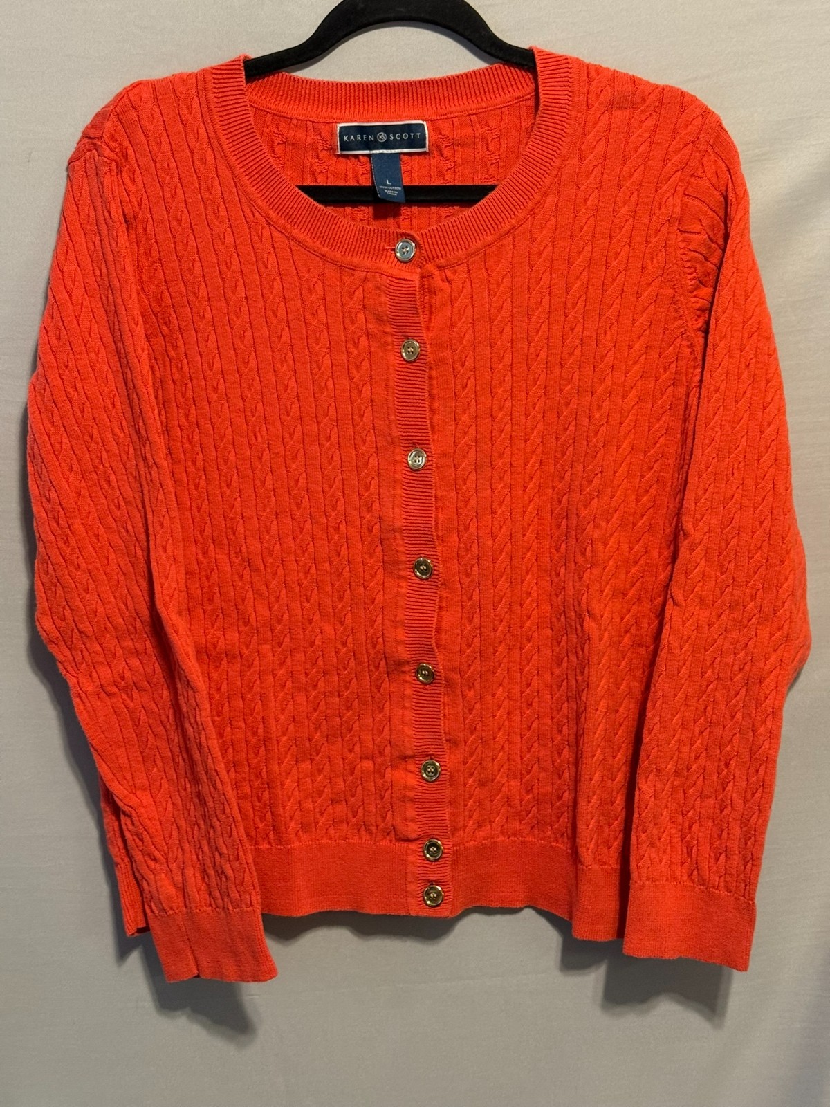 Karen Scott Cardigan Cable Knit Sweater Size L Orange