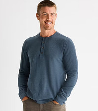 MEN'S LONG SLEEVE COTTON WAFFLE HENLEY LARGE