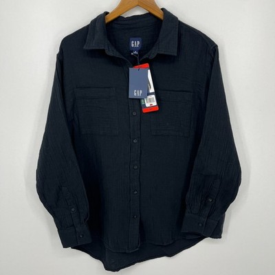 Gap Long Sleeve Button Shirt Women's Size M Black Oversized Pockets New NWT
