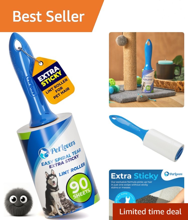 Ultimate Lint Roller for Pet Hair - 90 Extra Sticky Sheets, Compact Design