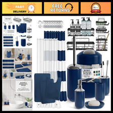 28PC Bathroom Accessories Set - Shower Curtain, Rugs, Adhesive Corner Caddy, Tra