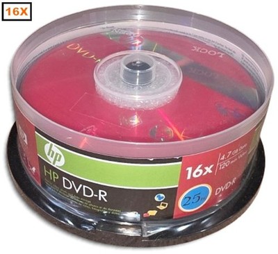 100-Pak HP 16X 4.7GB LOGO-TOP DVD-R's in Cakebox (4 x 25-Pak)