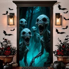 Scary Monster Halloween Door Banner Zombie Skull Backdrop Front Decor