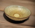 Vtg MCM Large Amber Gold Yellow Crinkle Glass Salad Serving Bowl 11" Amberina