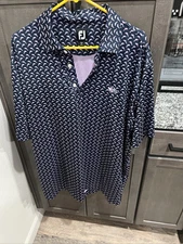 FootJoy Polo Shirt Men's Blue Dolphin  All Over Print Performance Golf XL AOP