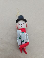 vtg-Japan Polka Dot Snowman Elf Pixie Knee Hugger w/Top Hat- Paper Label