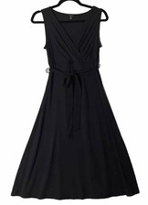 Talbots Dress Womens Petite P Black Belted Classic Soft Jersey Dress