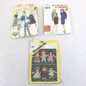 Lot of 3 Sewing Patterns Simplicity 7435 XS-XL McCall's 5833 5785 Doll