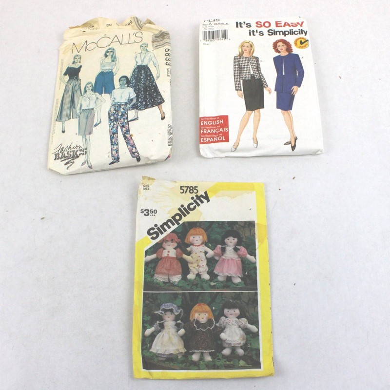 Lot of 3 Sewing Patterns Simplicity 7435 XS-XL McCall's 5833 5785 Doll