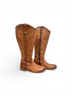 Frye Melissa Button Inside Zip Cognac Brown Leather Riding Women s  Boots Sz 8.5