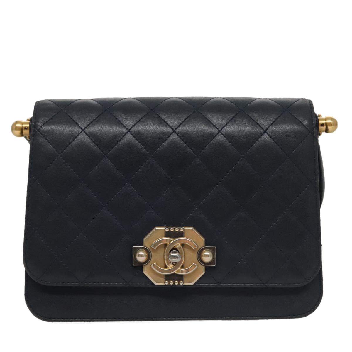 Chanel Quilted Navy Leather Shoulder Bag Authentic