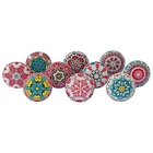 Pink Retro Printed Ceramic Knobs for Kitchen Cabinet & Drawer Pulls (Set of 10)