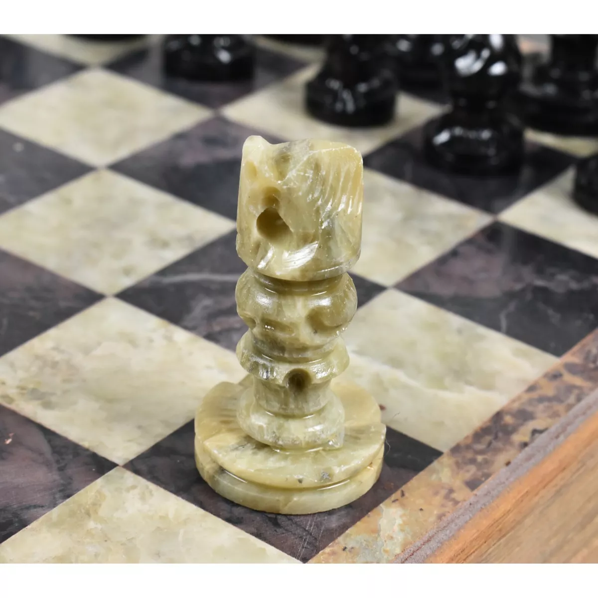 4.1″ New English Hand Carved Camel Bone Chess Pieces Set-Black