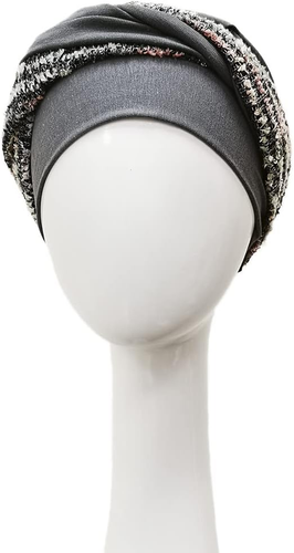 Sciarpa Elegance Tweed Torta per Chemioterapia E Perdita Di Capelli, Grigio, Tag - Foto 2 di 12