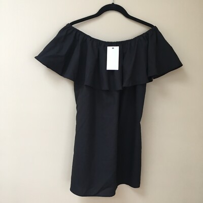 white christmas dresses Black Cotton Poplin Midi Off-Shoulder Dress 40